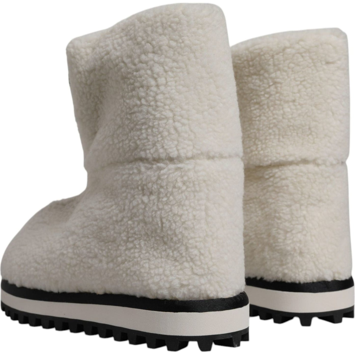 Dolce & Gabbana White Plush Logo Padded Mid Calf Boots Shoes MV6763#2-44