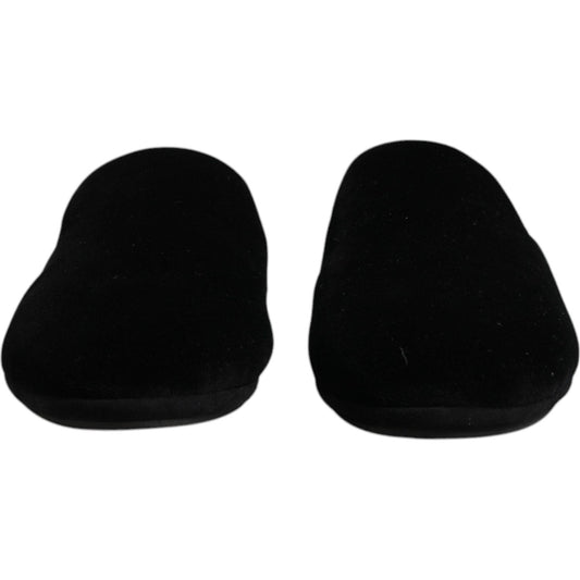 Dolce & Gabbana Black Viscose Velvet Slides Flat Slipper Shoes MV6701-40