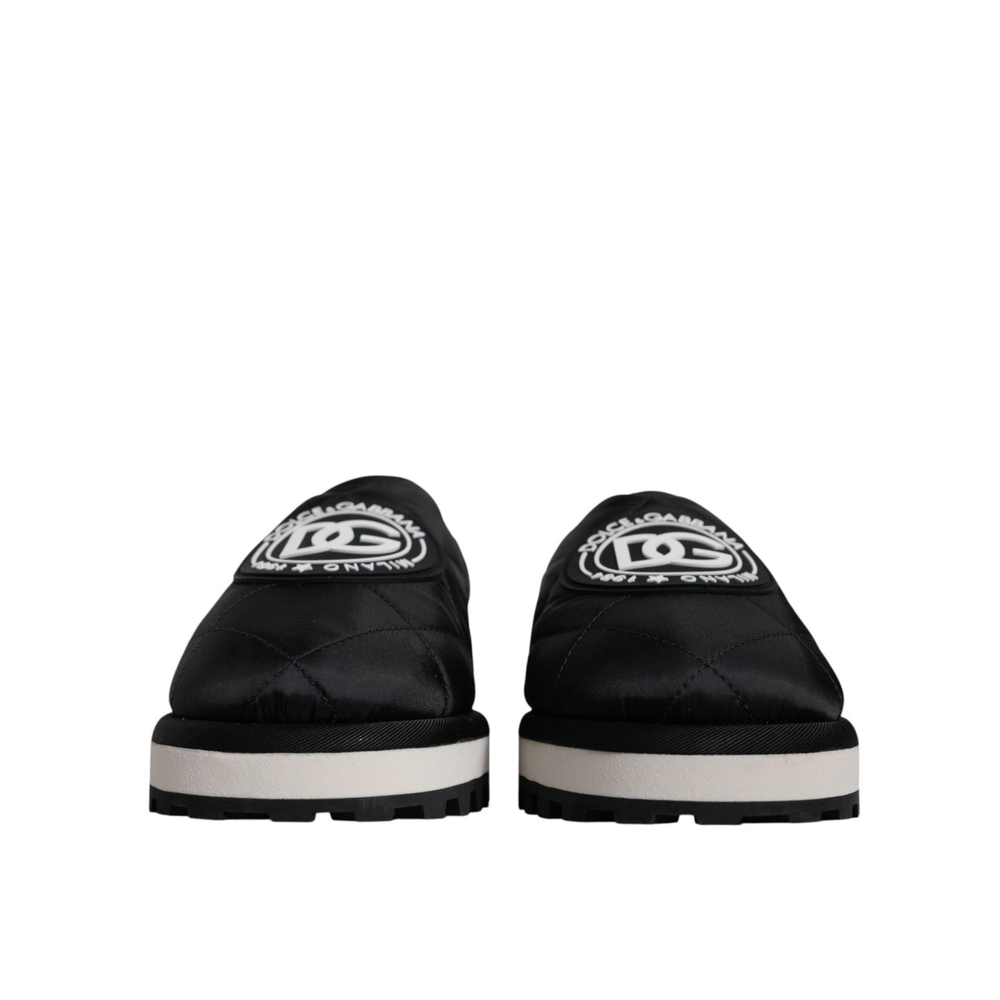 Dolce & Gabbana Black Nylon Quilted Logo Patch Sandals Slides Shoes