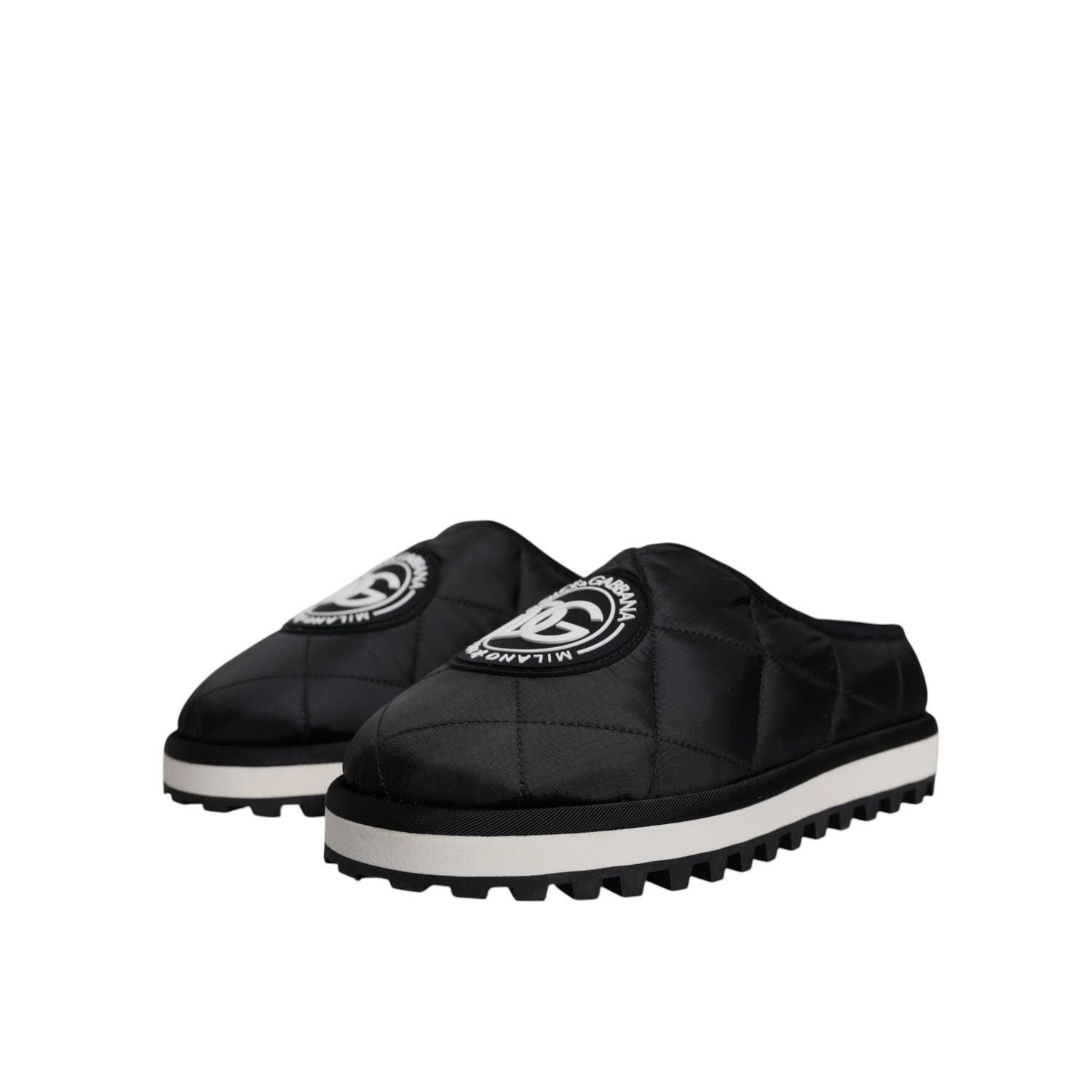 Dolce & Gabbana Black Nylon Quilted Logo Patch Sandals Slides Shoes