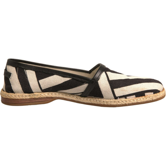 Dolce & Gabbana Black White Stripes Slip On Espadrille Shoes