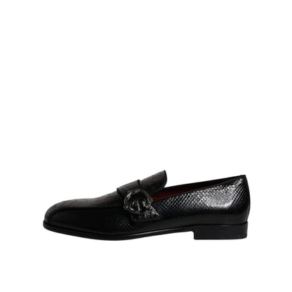 Dolce & Gabbana Black Exotic Leather DG Logo Loafers Formal Dress Shoes