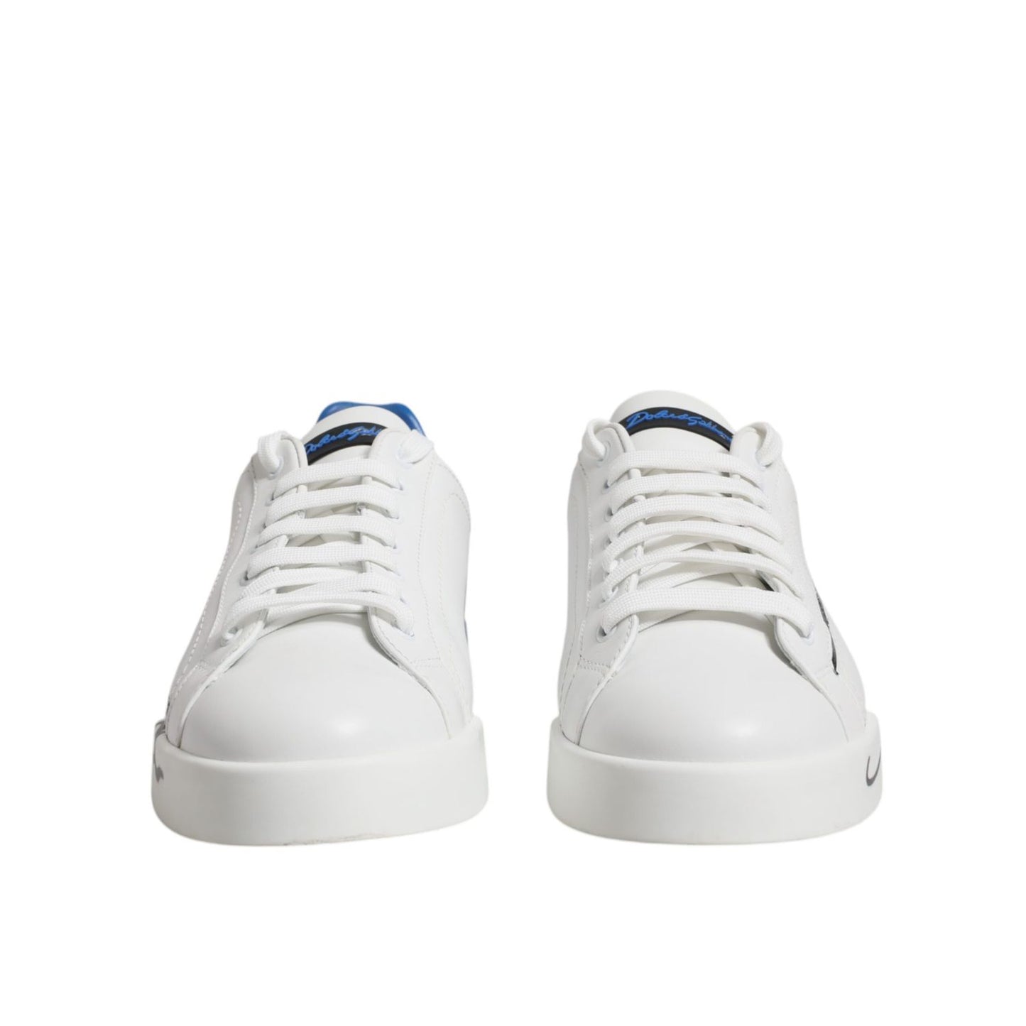 Dolce & Gabbana White Blue Portofino Leather Sneakers Shoes