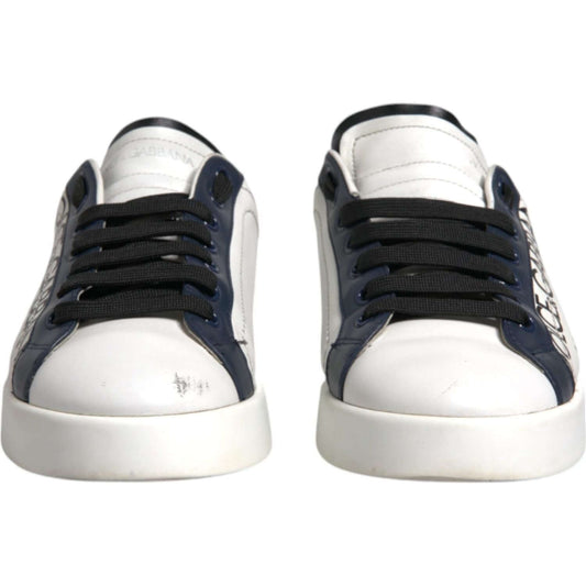 Dolce & Gabbana White Blue Leather Crown Milano Sneakers Shoes