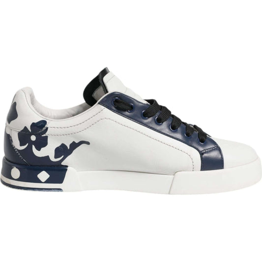 Dolce & Gabbana White Blue Leather Crown Milano Sneakers Shoes