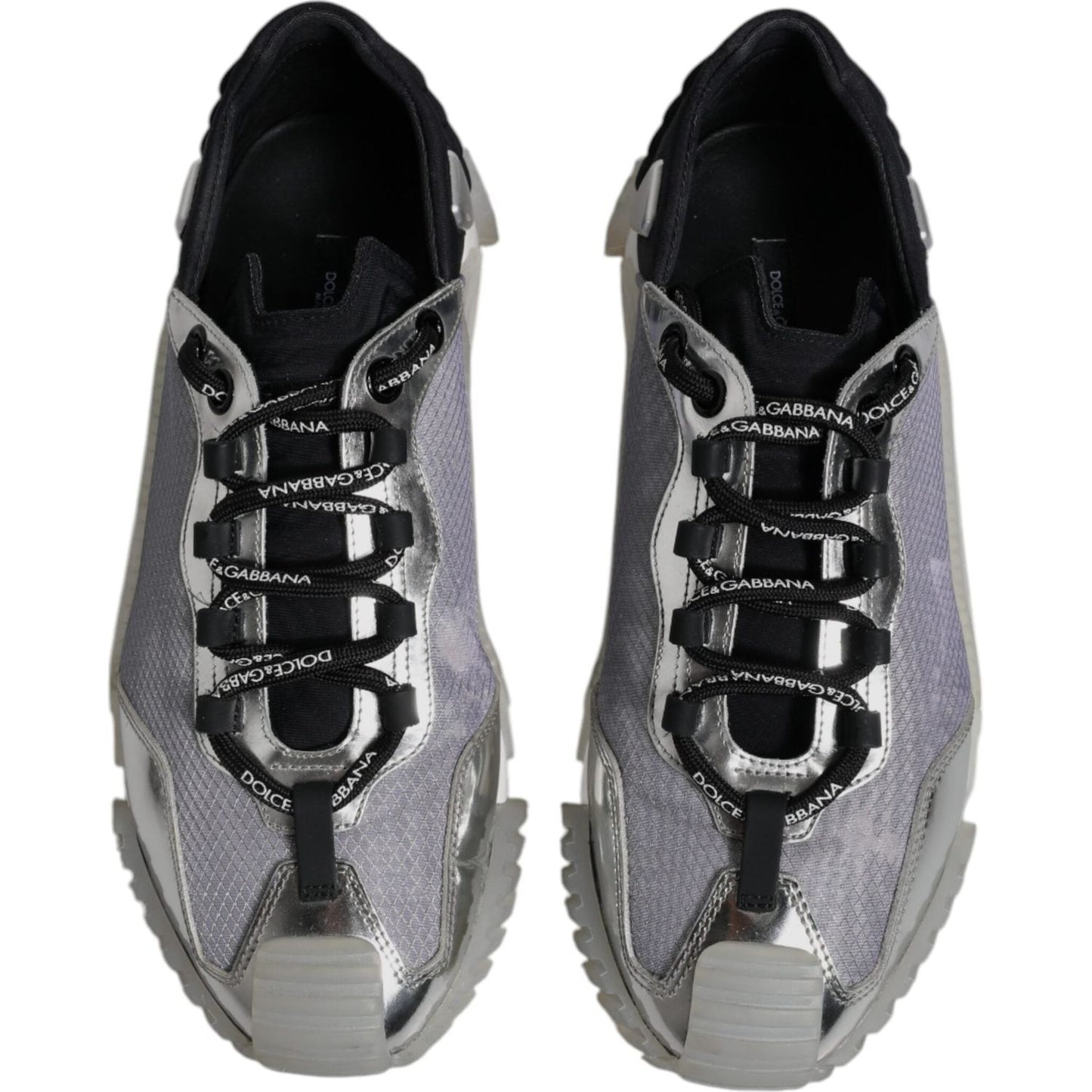 Dolce & Gabbana Silver Black Nylon NS1 Low Top Sneakers Shoes