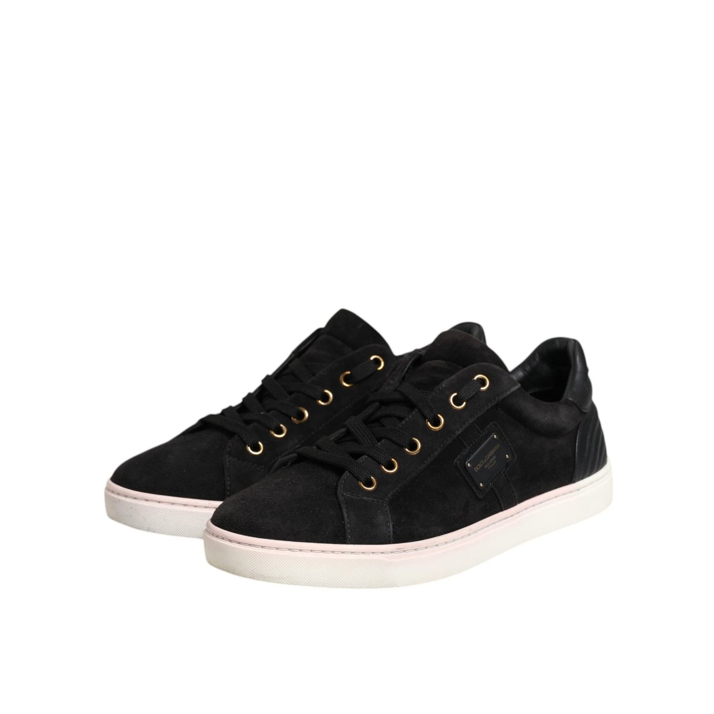 Dolce & Gabbana Black Logo Suede Leather Men Sneakers Shoes