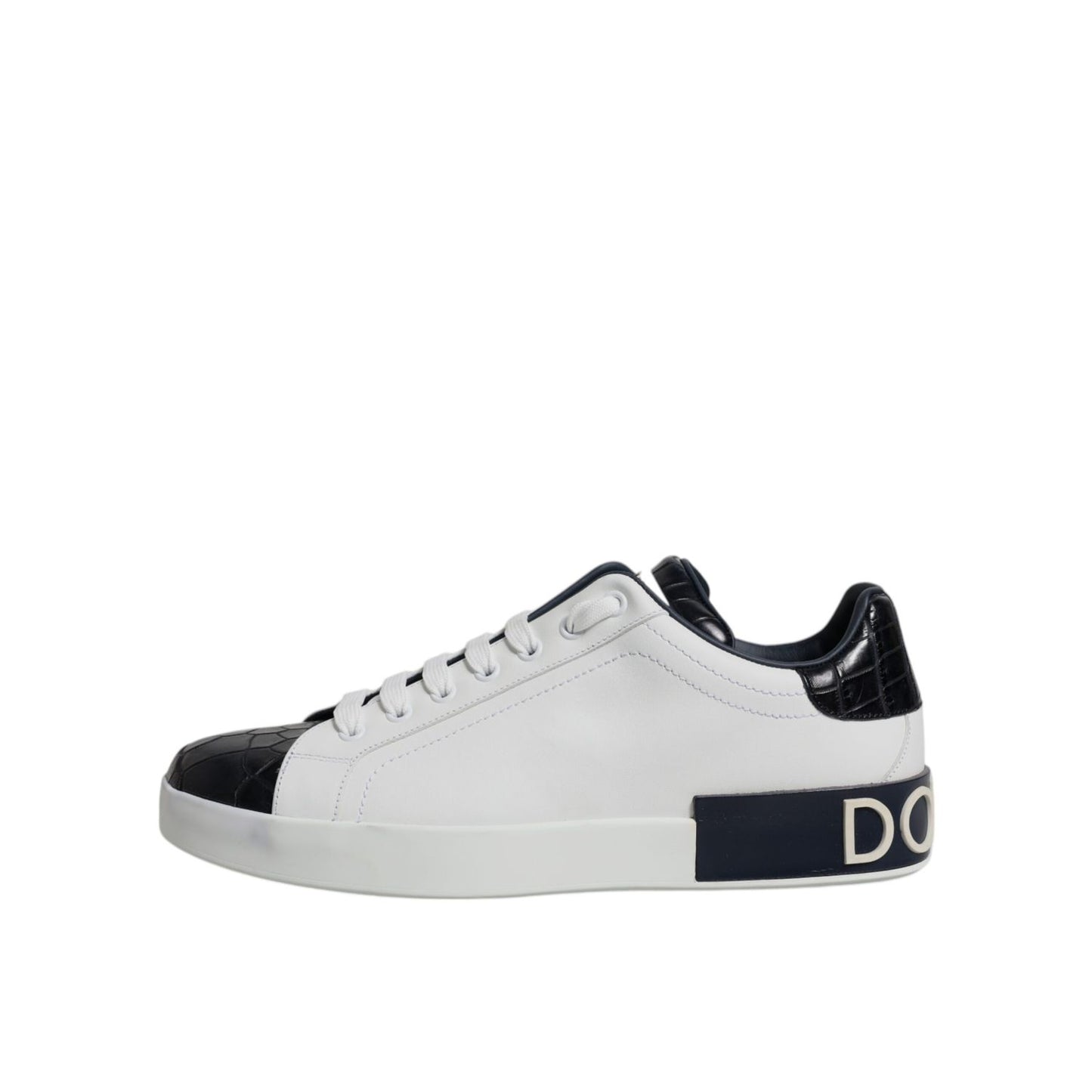 Dolce & Gabbana White Black Leather Portofino Sneakers Shoes