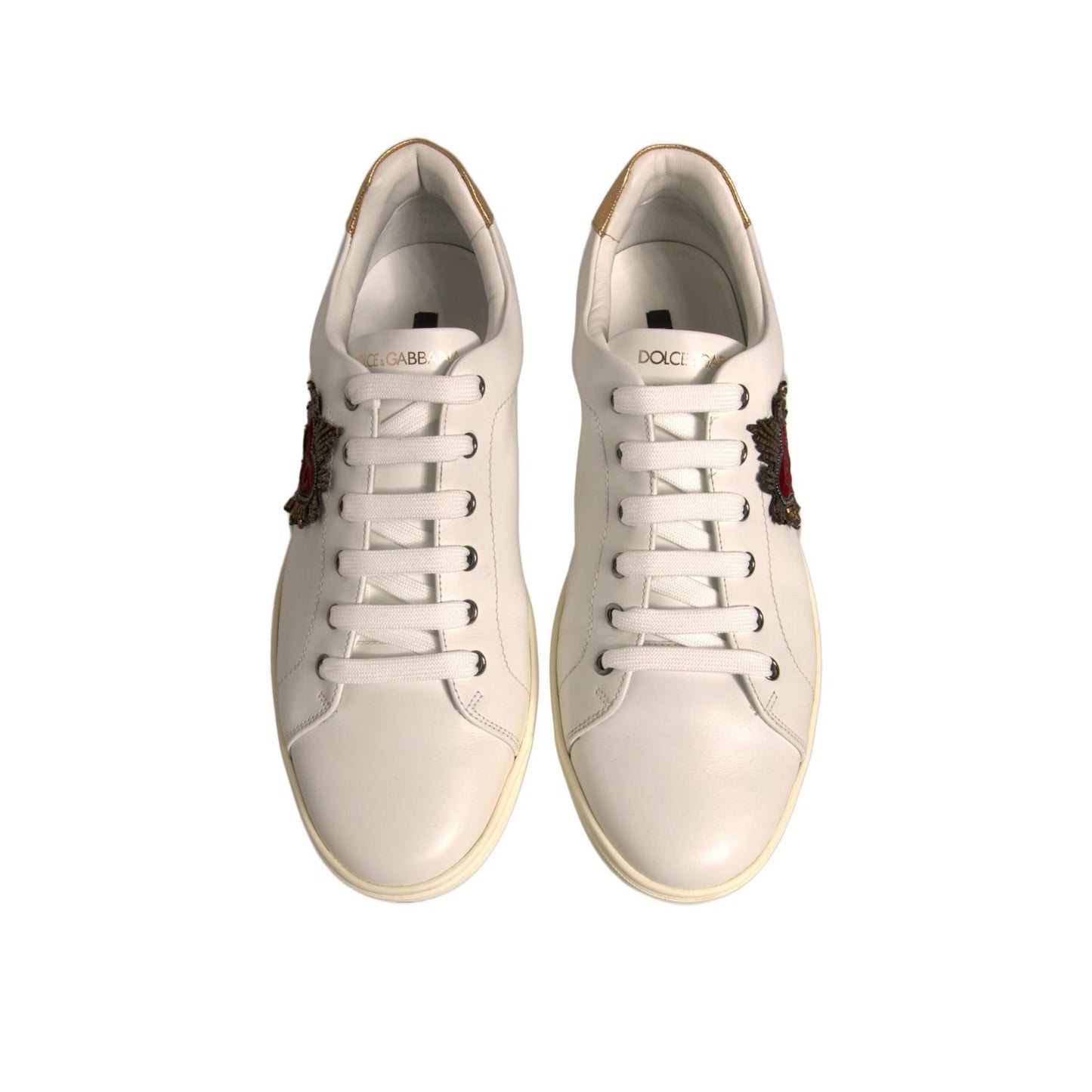 Dolce & Gabbana White Leather Heart Embellished Sneakers Shoes