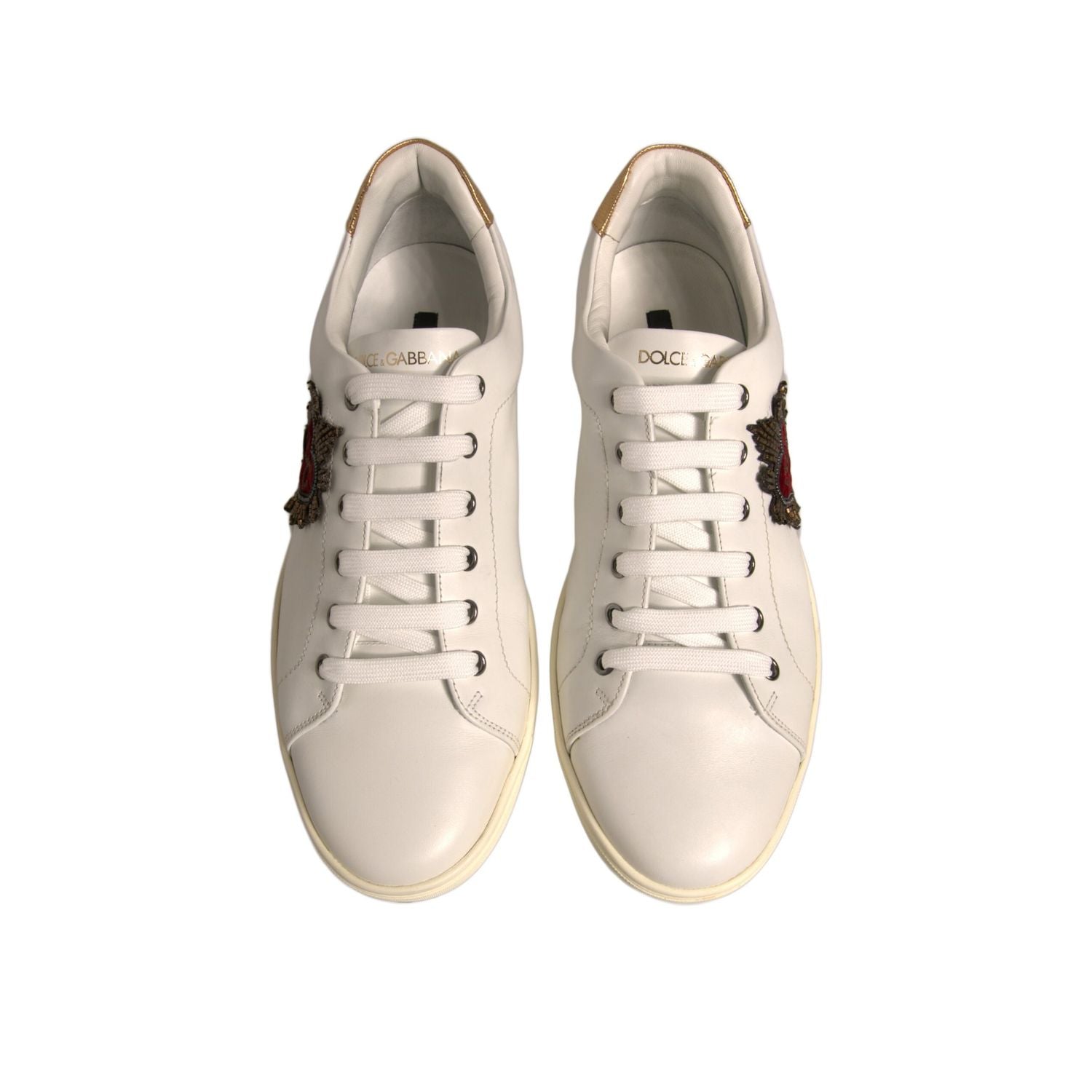 Dolce & Gabbana White Leather Heart Embellished Sneakers Shoes