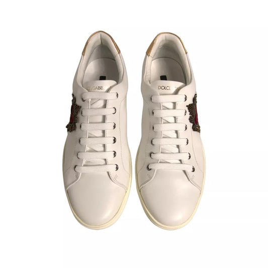 Dolce & Gabbana White Leather Heart Embellished Sneakers Shoes MV6849-43