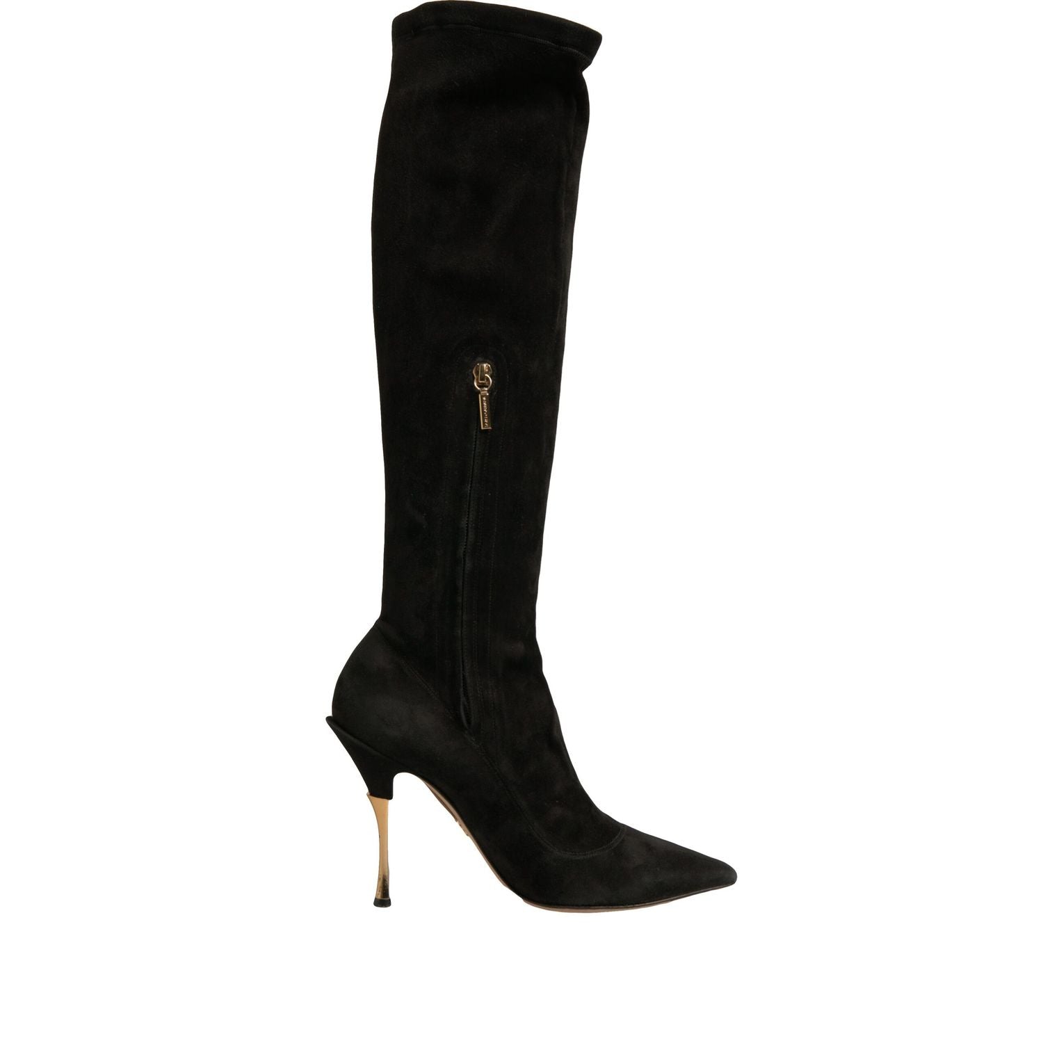 Dolce & Gabbana Black Suede Stiletto Knee High Boots Shoes