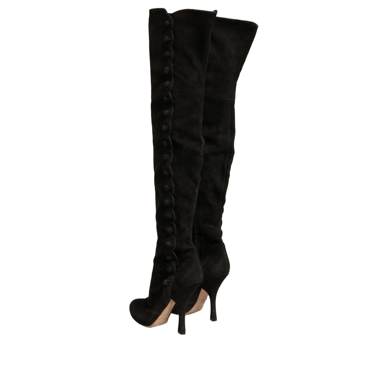 Dolce & Gabbana Black Suede Heels Knee High Boots Shoes