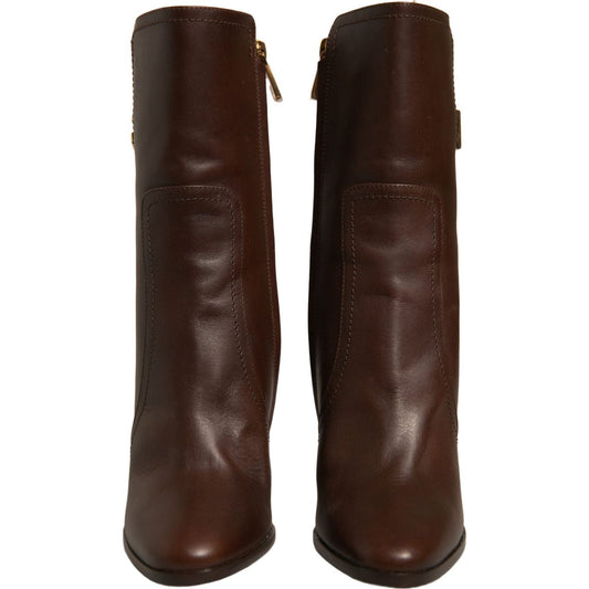Dolce & Gabbana Brown Leather Heels Mid Calf Boots Shoes LA12421-36.5