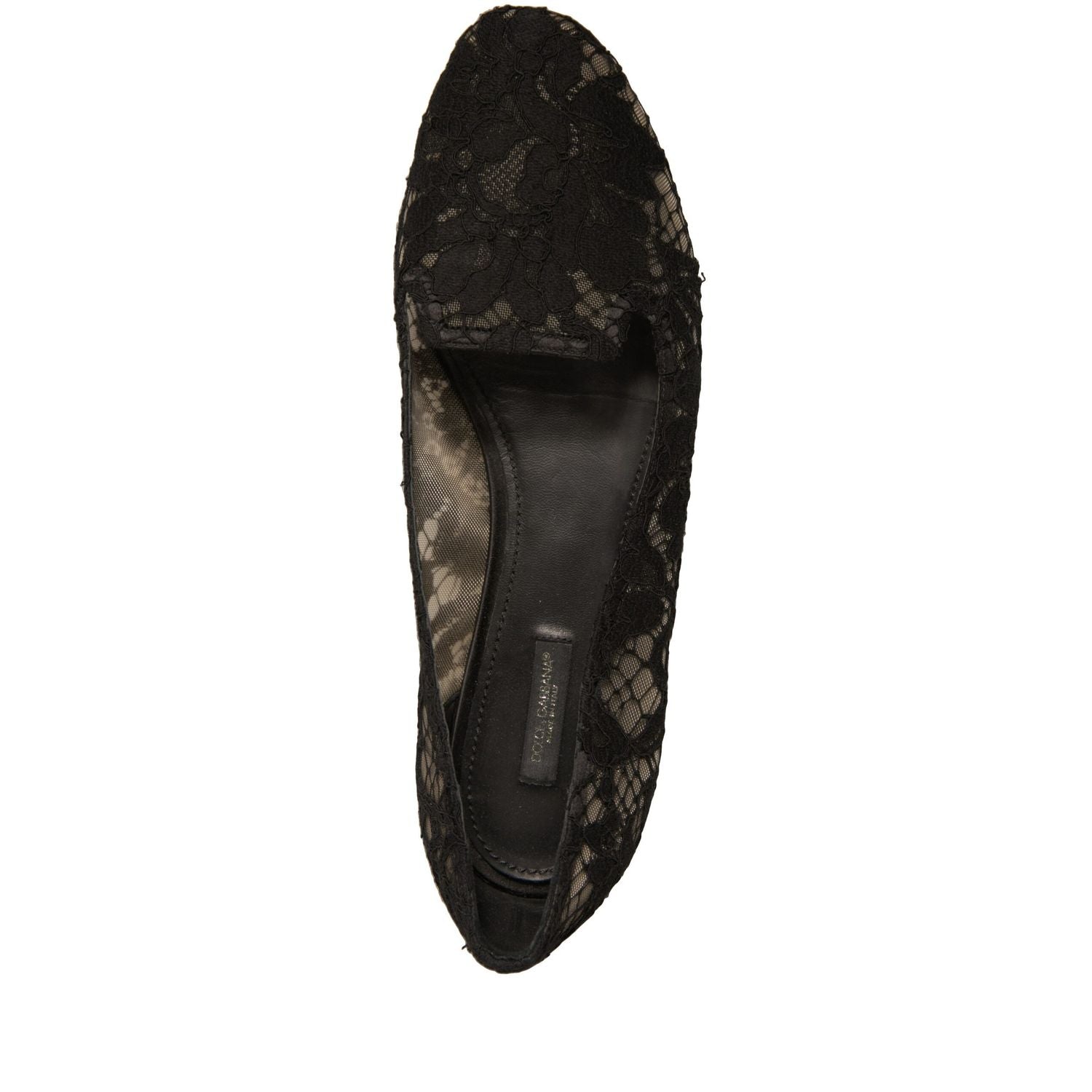 Dolce & Gabbana Black Taormina Lace Slip On Flats Shoes