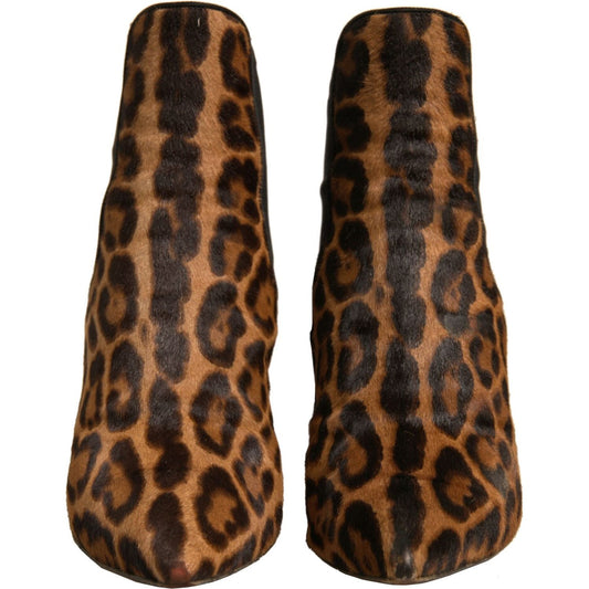Dolce & Gabbana Brown Leopard Leather Stretch Heels Boots Shoes LA12339-39