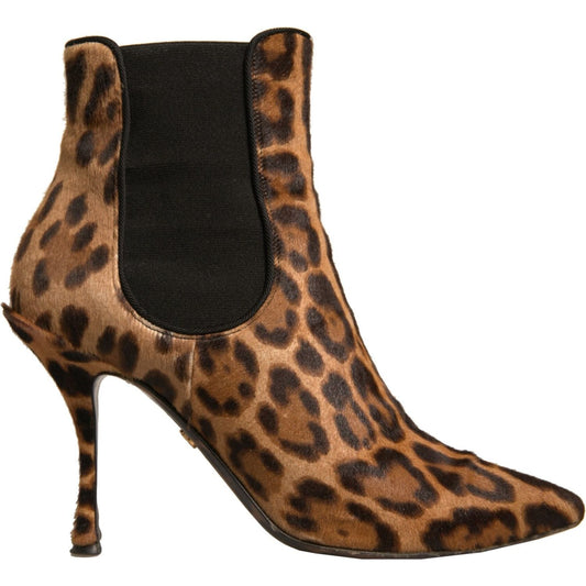 Dolce & Gabbana Brown Leopard Leather Stretch Heels Boots Shoes LA12339-39