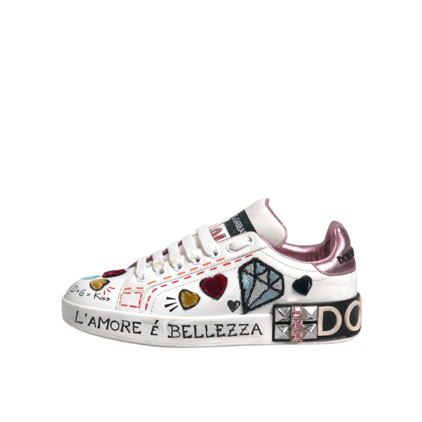 Dolce & Gabbana White Sequined Crystal Low Top Sneakers Shoes