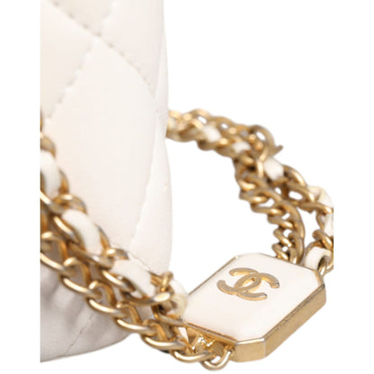 Chanel White Matelasse Lambskin Gold Chain Shoulder Vanity Mirror