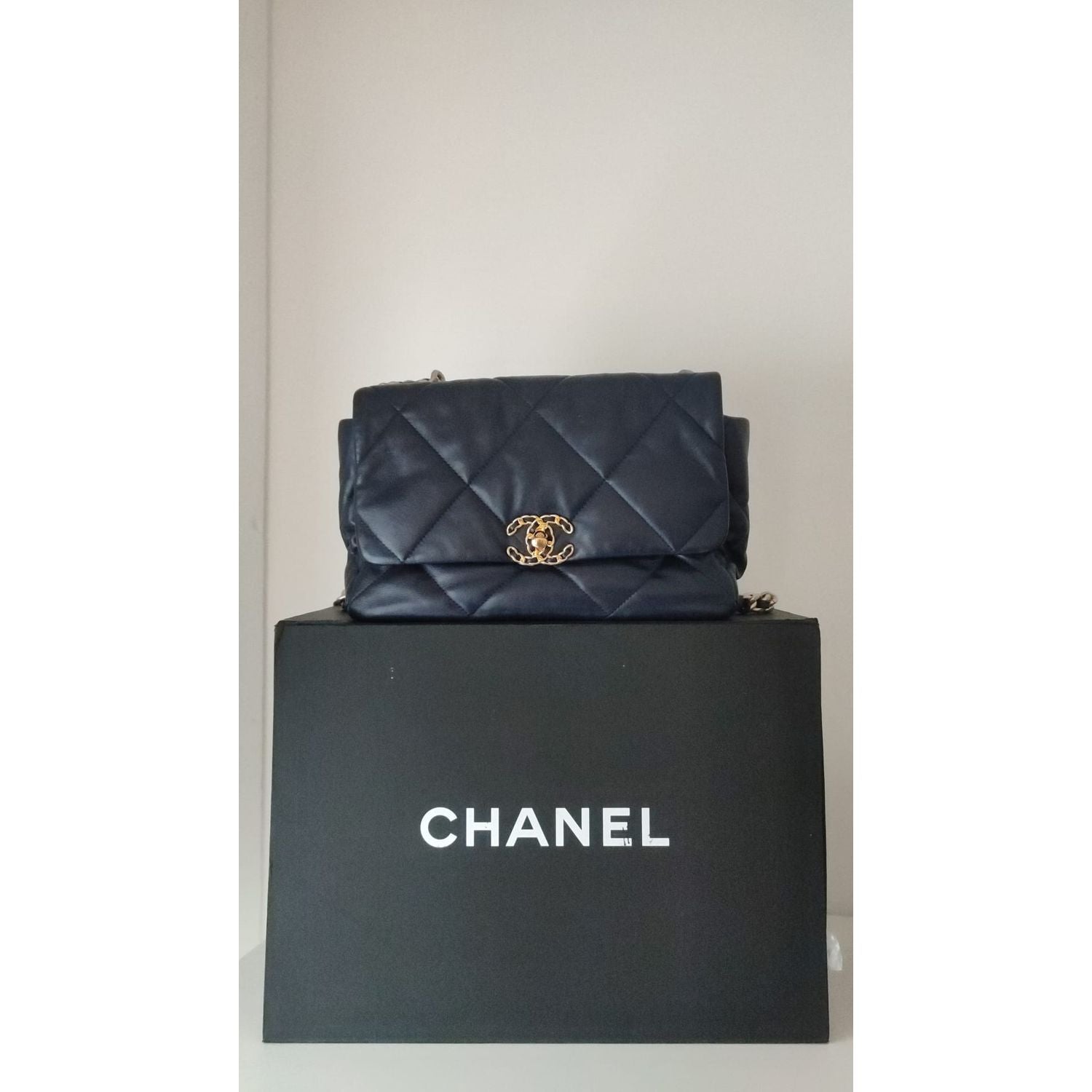 Chanel Blue Leather Large Quilted Chain Hand Shoulder Bag