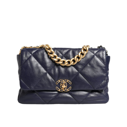 Chanel Blue Leather Large Quilted Chain Hand Shoulder Bag CHA194