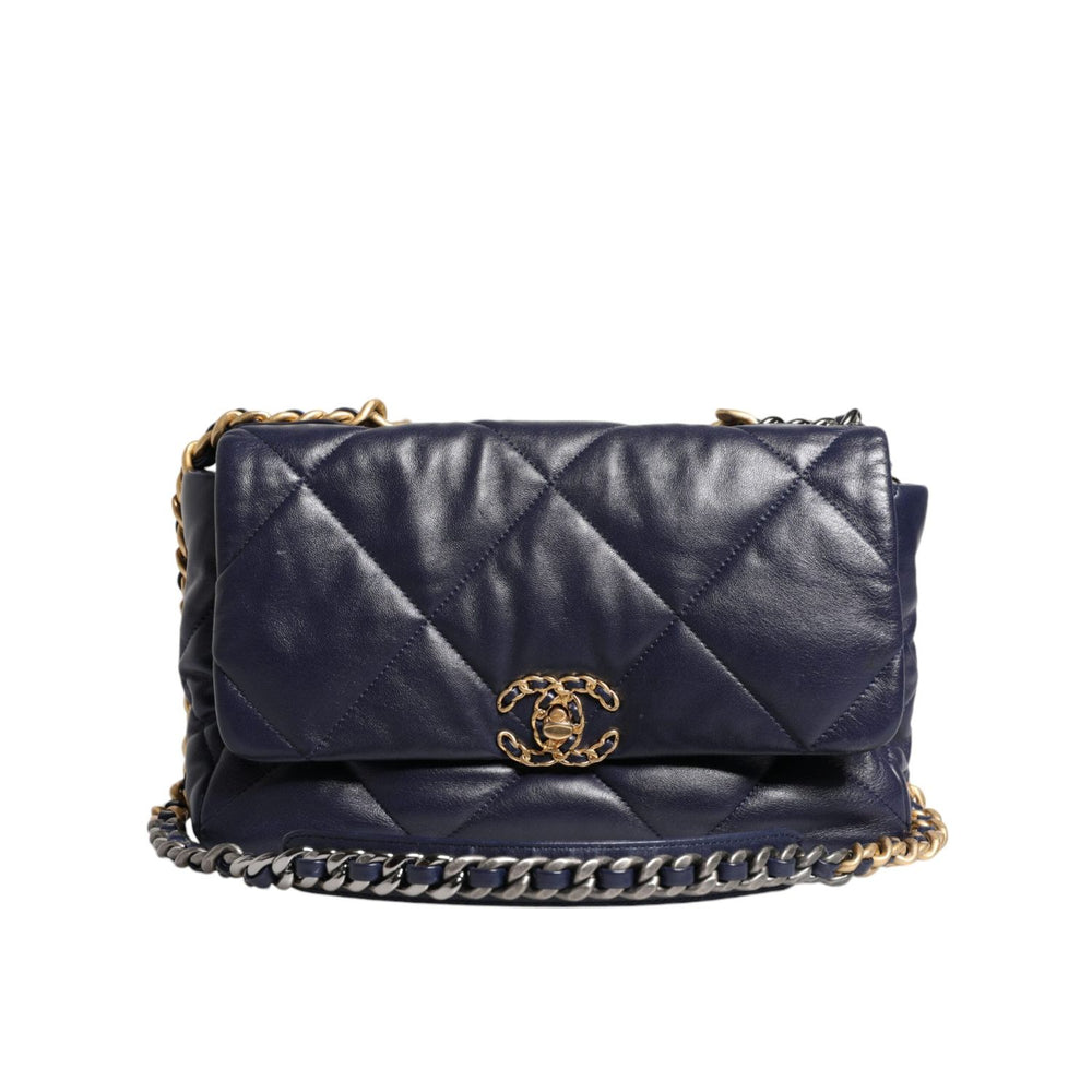 Chanel Blue Leather Large Quilted Chain Hand Shoulder Bag CHA194
