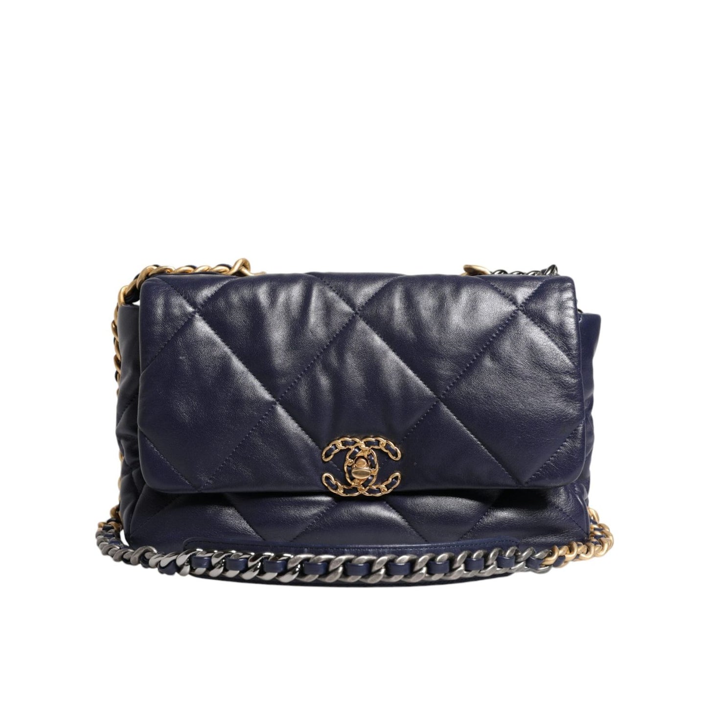 Chanel Blue Leather Large Quilted Chain Hand Shoulder Bag CHA194