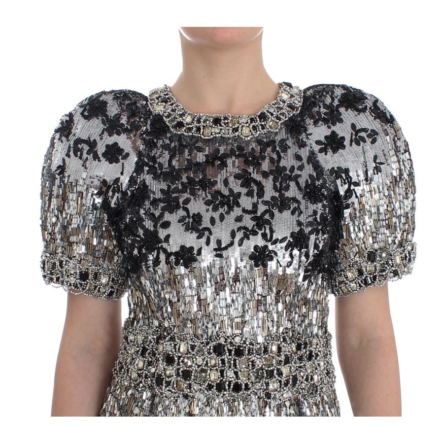 Dolce & Gabbana Crystal Silver Runway Handmade Dress