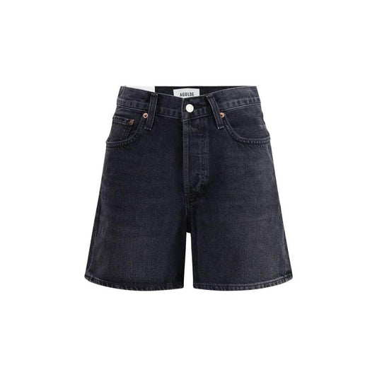 Agolde V-waist shorts with five pockets, front zip, button closure, and belt loops for customizable fit. Perfect summer fashion.