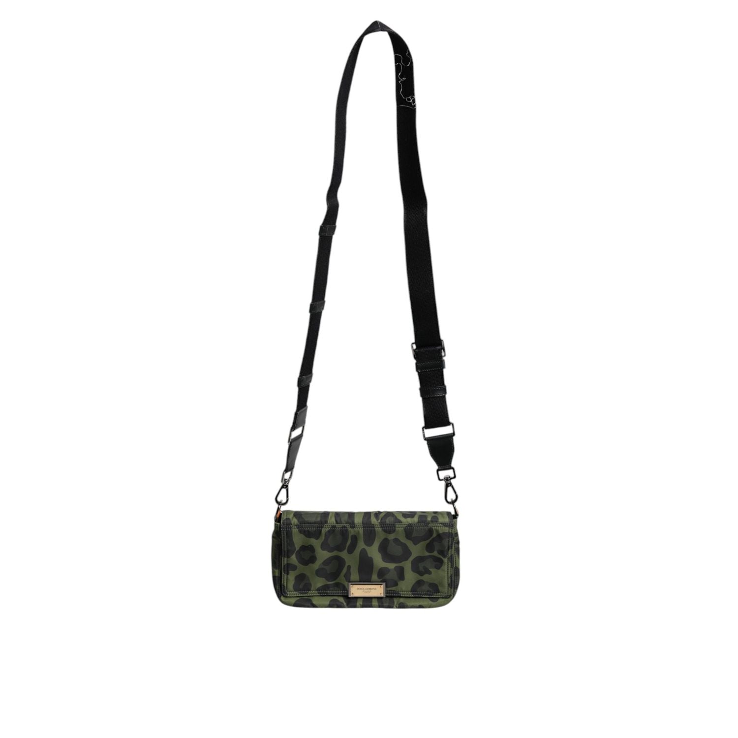 Dolce & Gabbana Green Nylon Leopard Print Shell Messenger Crossbody Bag