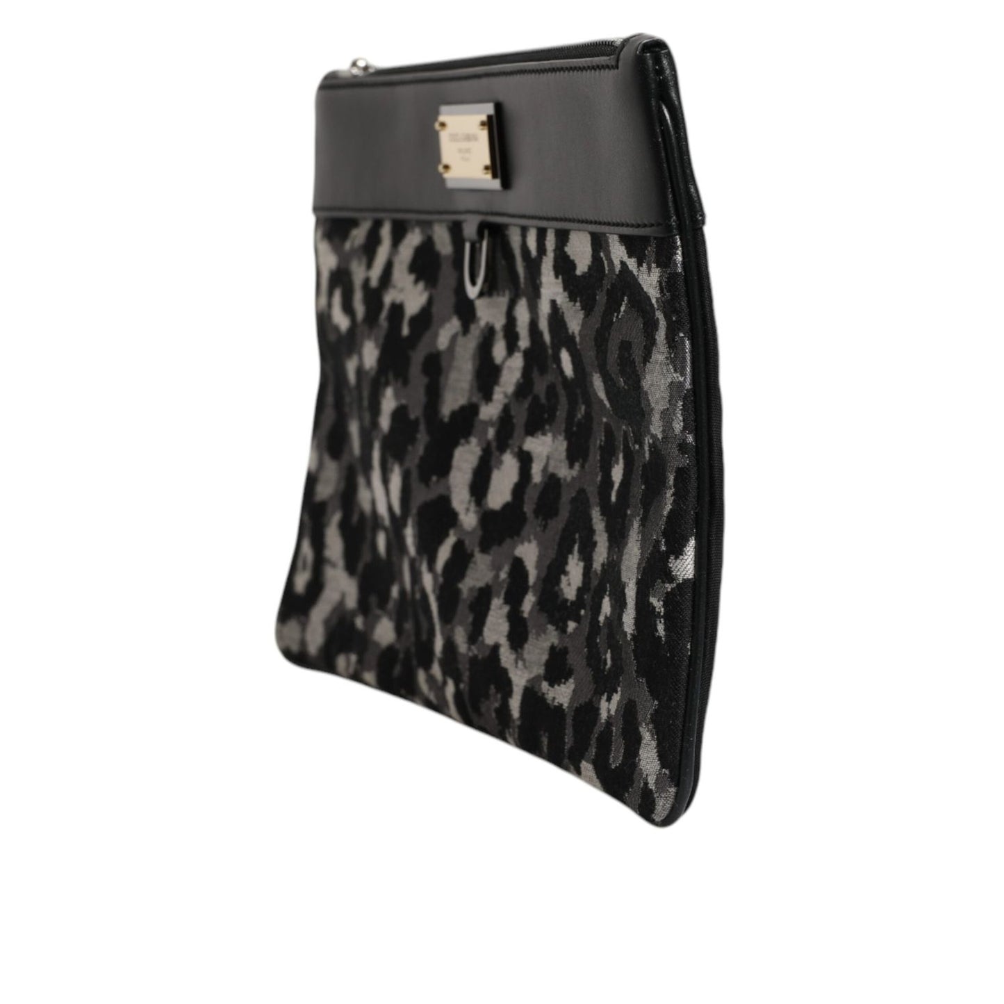 Dolce & Gabbana Multicolor Leopard Jacquard Logo Plaque Men Pouch Bag