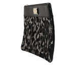 Dolce & Gabbana Multicolor Leopard Jacquard Logo Plaque Men Pouch Bag