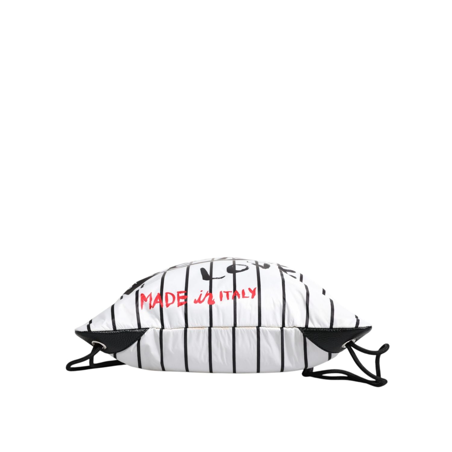 Dolce & Gabbana Black White Striped Polyester Drawstring Bag