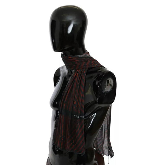 Costume National Black Red Viscose Foulard Branded Scarf MS1636