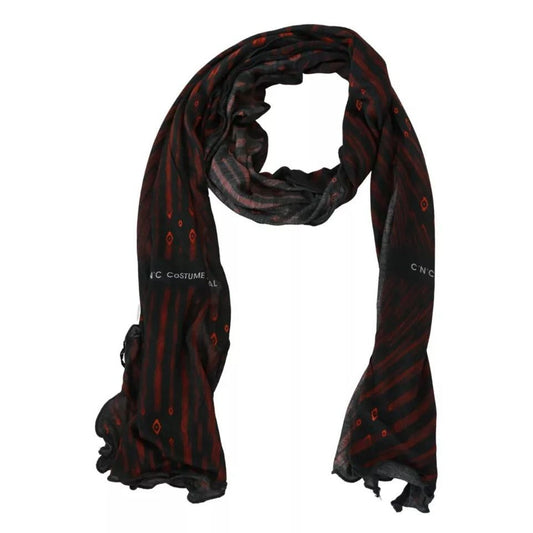 Costume National Black Red Viscose Foulard Branded Scarf MS1636