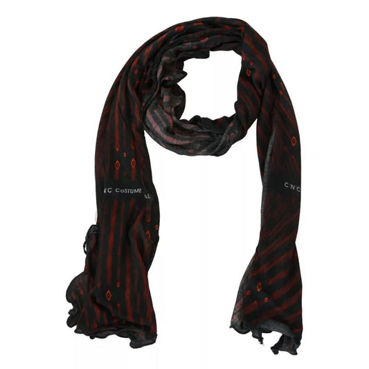 Costume National Black Red Viscose Foulard Branded Scarf MS1636