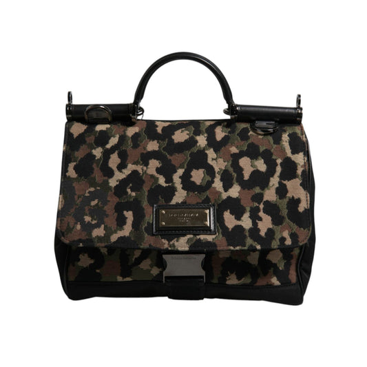 Dolce & Gabbana Brown Leopard Print Lacquard Nylon Sicily Tote Bag BAG4001