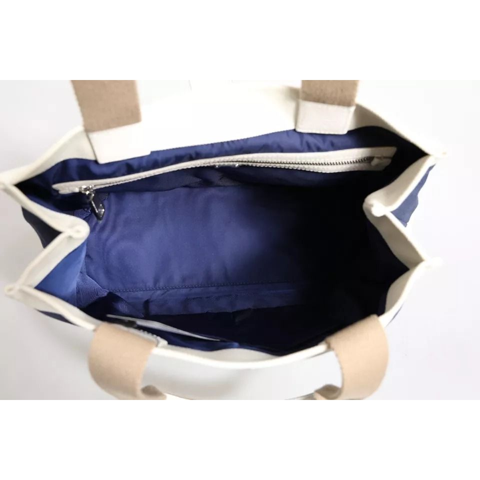 Dolce & Gabbana White Navy Striped Canvas Top Handle Tote Tote Bag