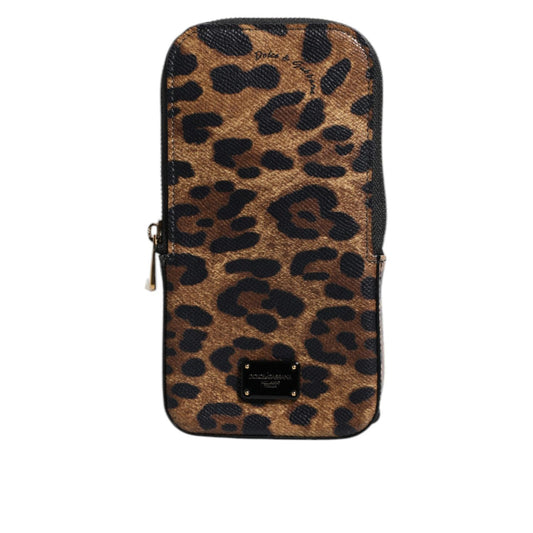 Dolce & Gabbana Brown Leopard Print Dauphine Leather Zip Around Wallet BAG4049