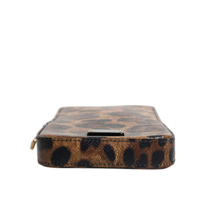 Dolce & Gabbana Brown Leopard Print Dauphine Leather Zip Around Wallet