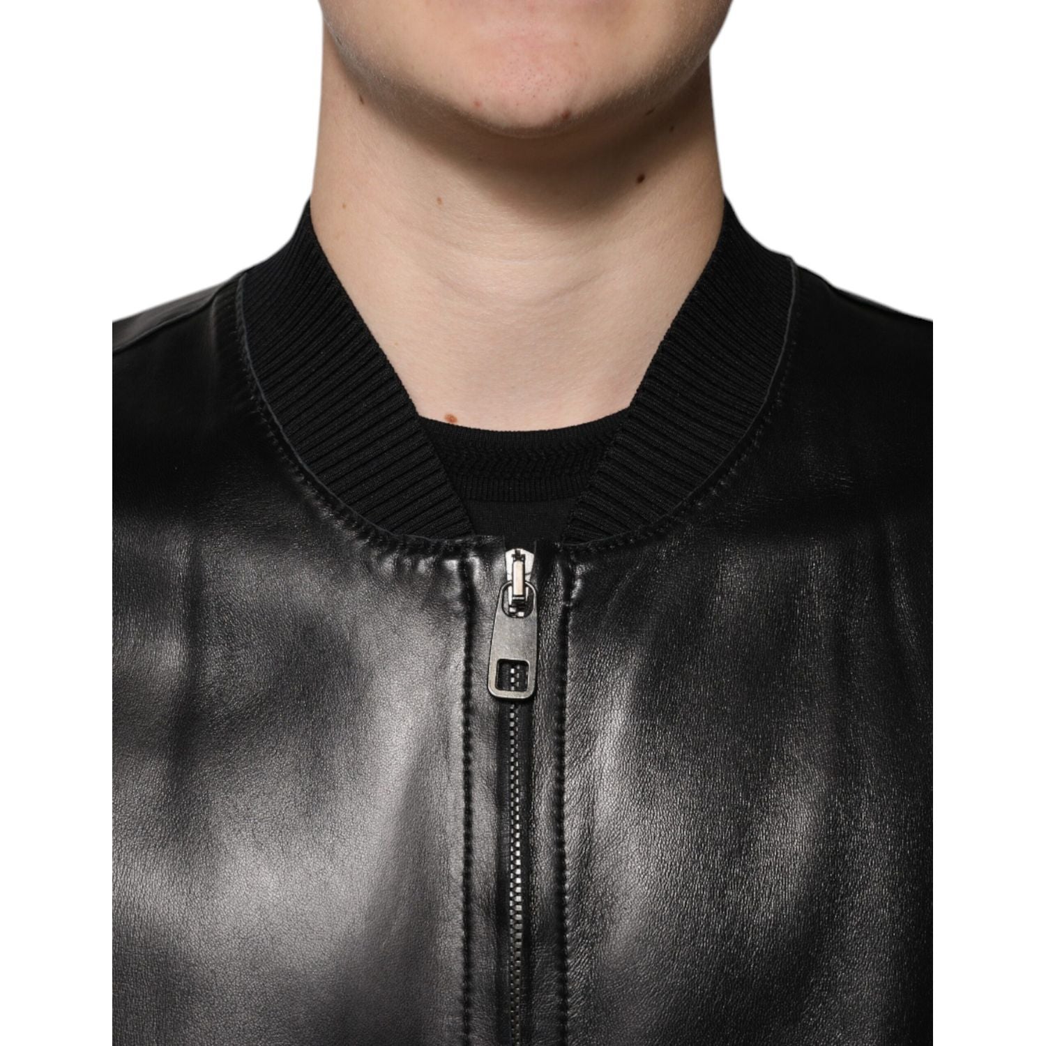 Dolce & Gabbana Black Leather Full Zip Biker Blouson Jacket