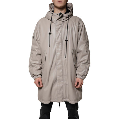 MSGM Beige Full Zip Hooded Long Sleeves Casual Coat Jacket