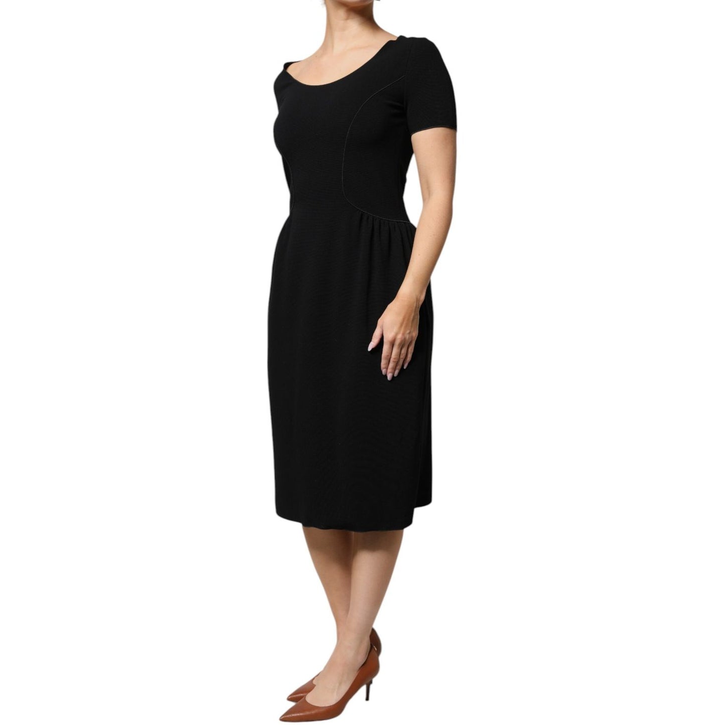 Emporio Armani Black Viscose Short Sleeves Sheath Midi Dress