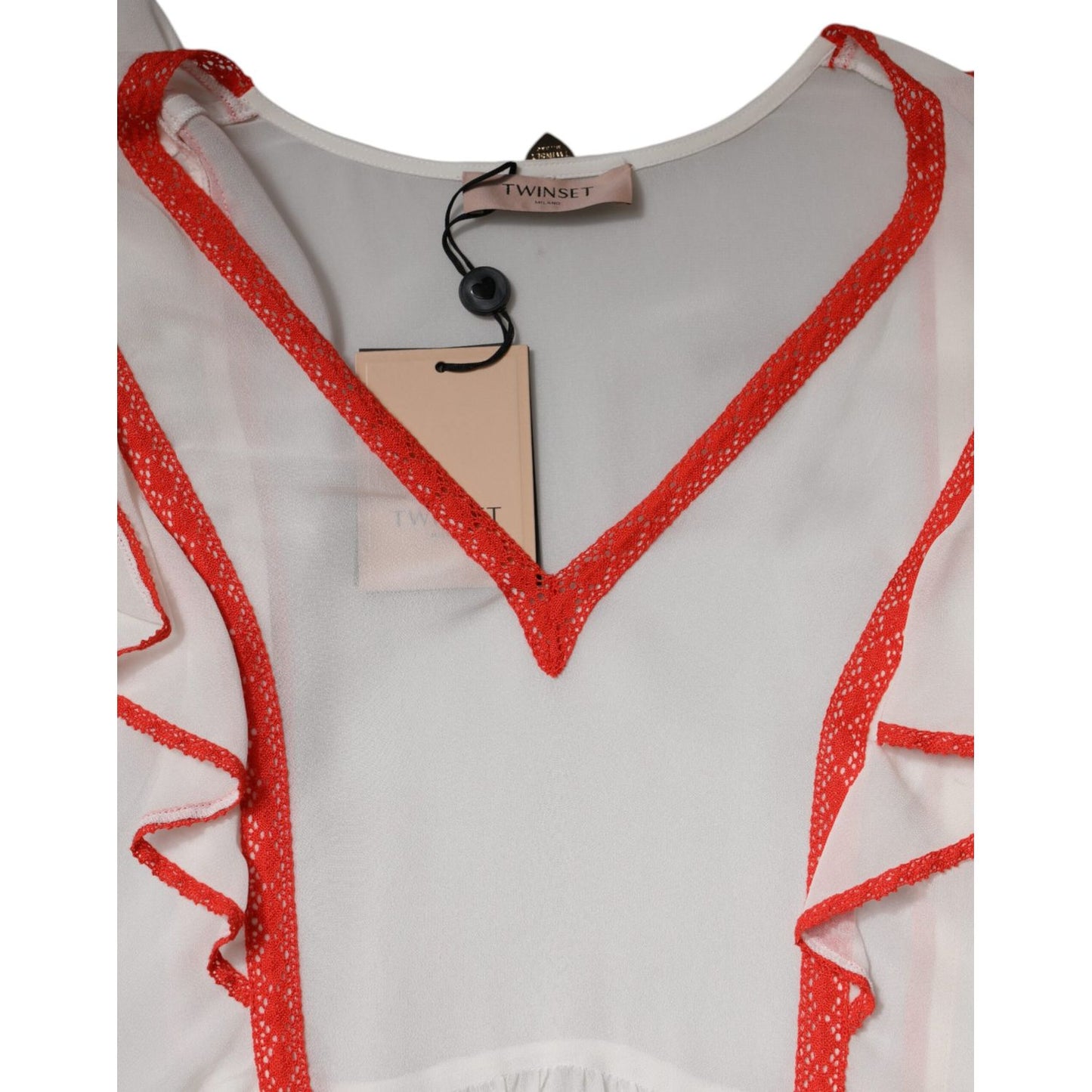 Twinset White Viscose Ruffle Sleeves A-line Pleated Mini Dress