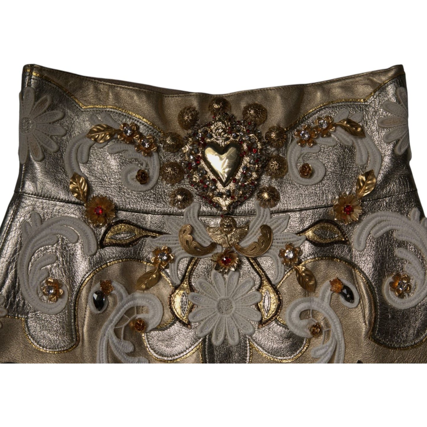 Dolce & Gabbana Gold Jacquard Embellished A-line Mini Skirt SKI2045-42