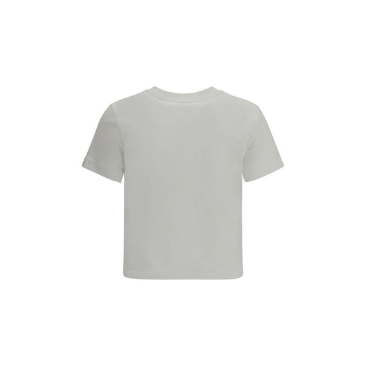Burberry cropped T-shirt with ribbed crew neck and adjustable ruffles, featuring iconic Equestrian Knight logo design.