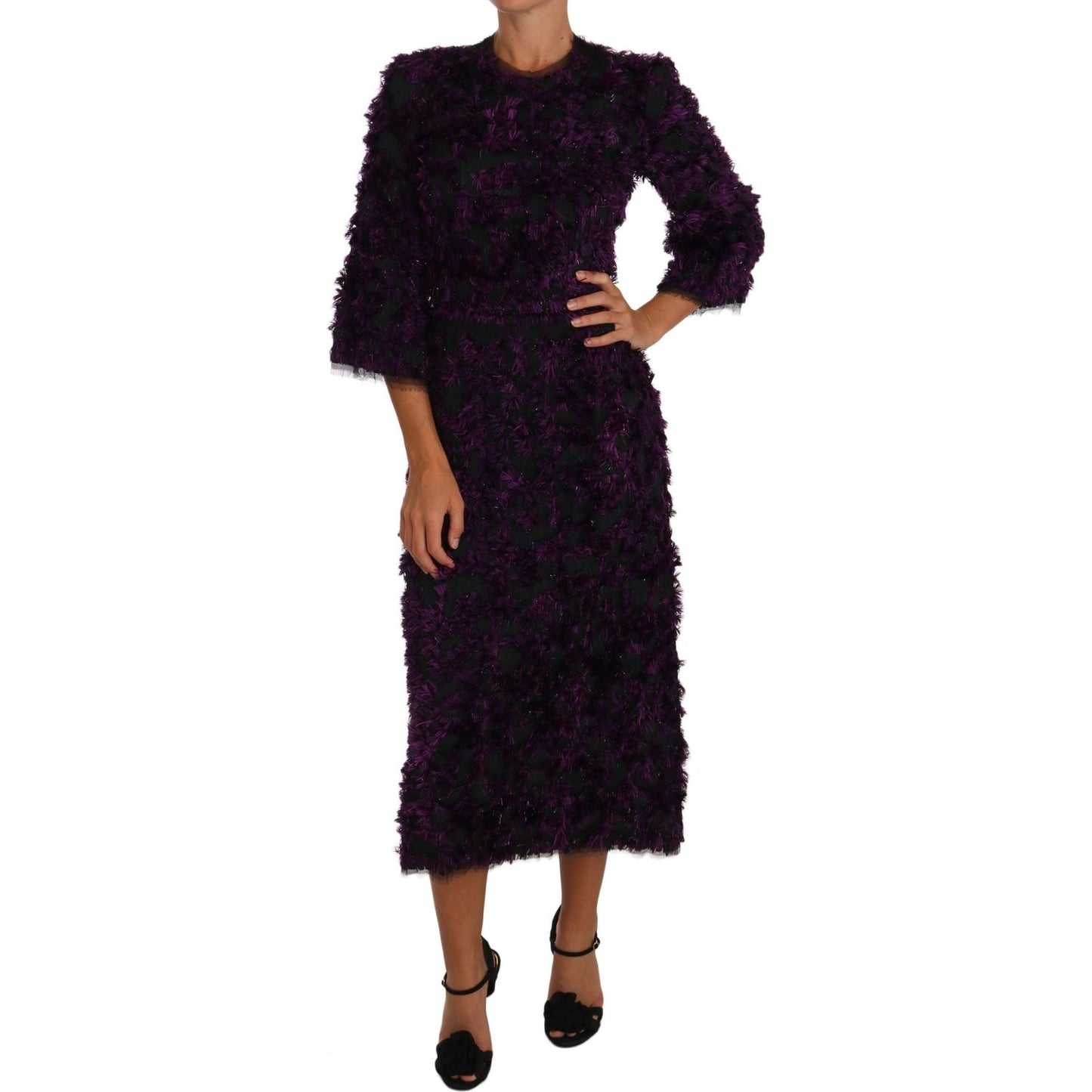 Dolce & Gabbana Purple Fringe Midi Sheath Dress