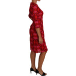 Dolce & Gabbana Floral Crochet Lace Red Pink Sheath Dress DR1458-40