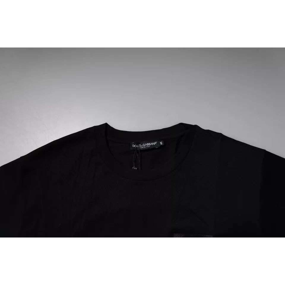 Dolce & Gabbana Black Logo Patch Cotton Crew Neck T-shirt