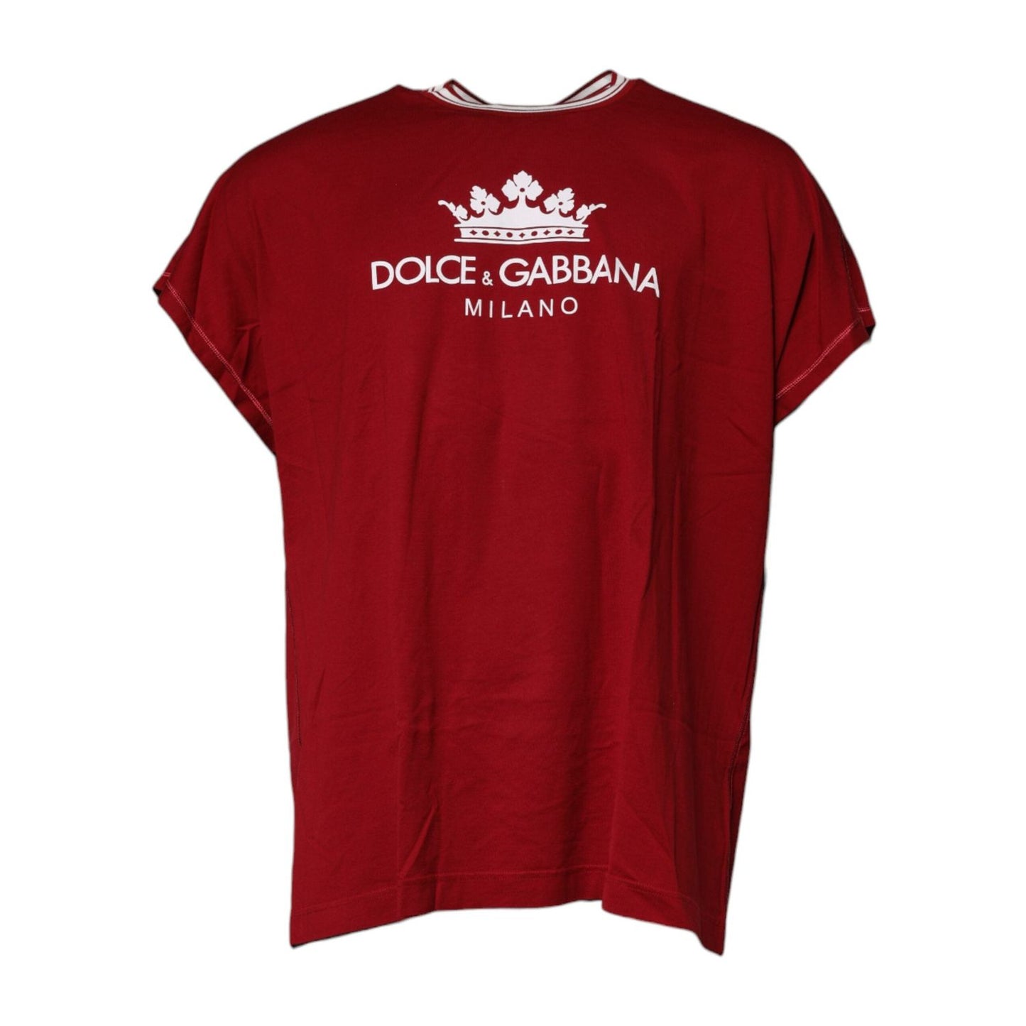 Dolce & Gabbana Red Logo Crown Cotton Crew Neck T-shirt